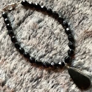 Hand-cut vintage Jet glass bracelet w/ obsidian